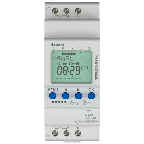 Цифровий таймер Theben SIMPLEXA 602 top із запасом ходу 3 роки 56 елементів пам'яті