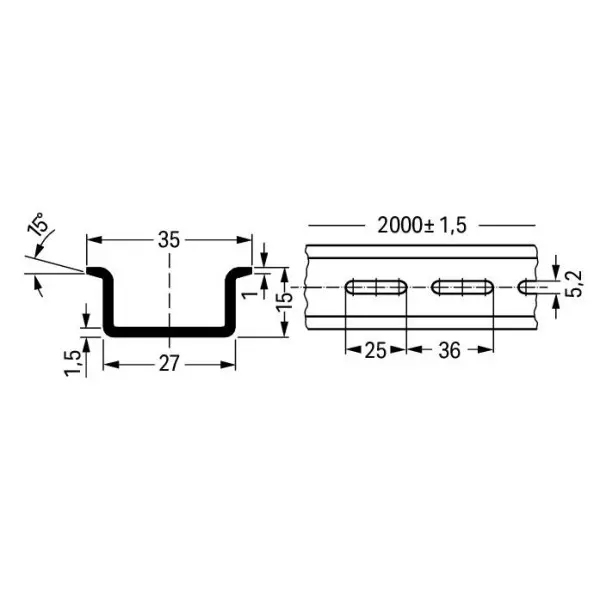 Перфорированная монтажная DIN рейка Wago 210-197 TS 35х15х2м - фото №1