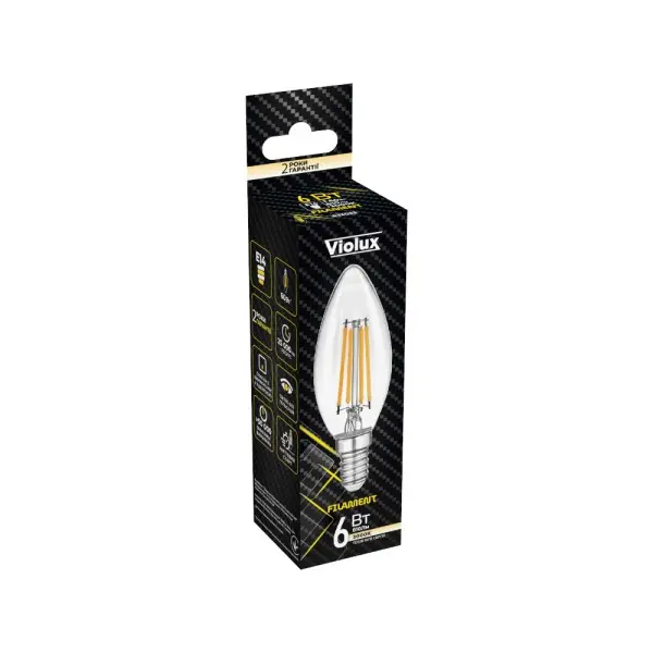 Лампа LED FILAMENT С37 6W E14 3000K VIOLUX ( 833033 ) - фото №1