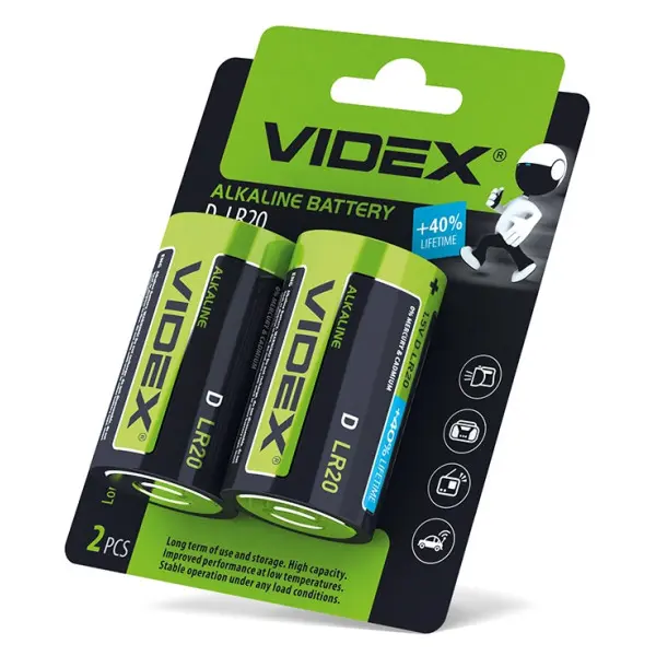 Щелочная батарейка Videx LR20 D (LR2O/D 2pcs BC) 2 шт