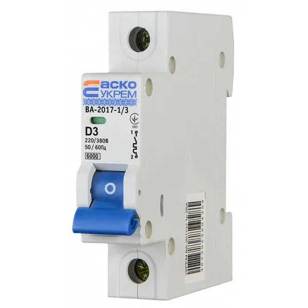 Модульний автоматичний вимикач Аско-Укрем ВА-2017/D 1р 3А (A0010170082) - фото №2 Модульний автоматичний вимикач Аско-Укрем ВА-2017/D 1р 3А (A0010170082) - фото №2