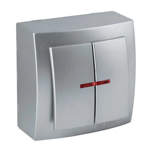 Выключатель Nilson Themis серебро 2кл с подсветкой ( 26131004 )