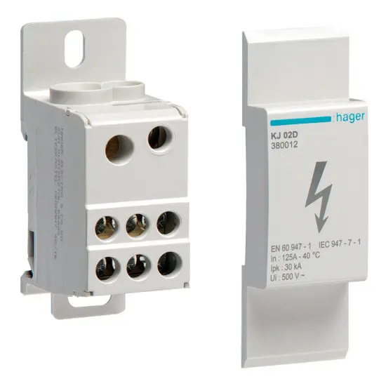 Блок розгалужувальний Hager 125A (вхід 1х35мм2+1х16мм2; вихід 6х16мм2)