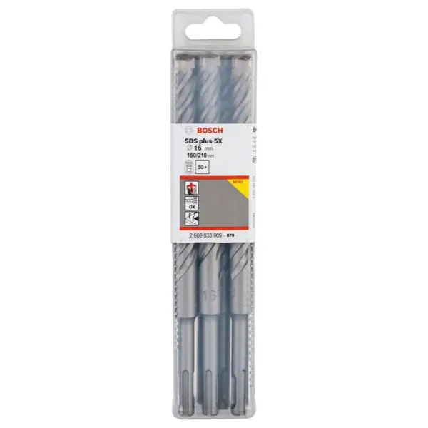 Буры по бетону Bosch 2608833909 SDS-Plus-5X 16x150x210мм (10шт) - фото №1
