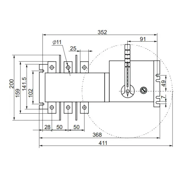 Устройство автоматического ввода резерва CNC YCS1-250А 3Р 415В (Б00042805) - фото №2