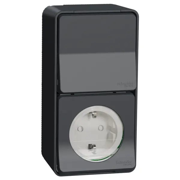 Накладний блок вимикач+розетка Schneider Electric MUR36024 із з/к IP55 (чорний) Накладний блок вимикач+розетка Schneider Electric MUR36024 із з/к IP55 (чорний)
