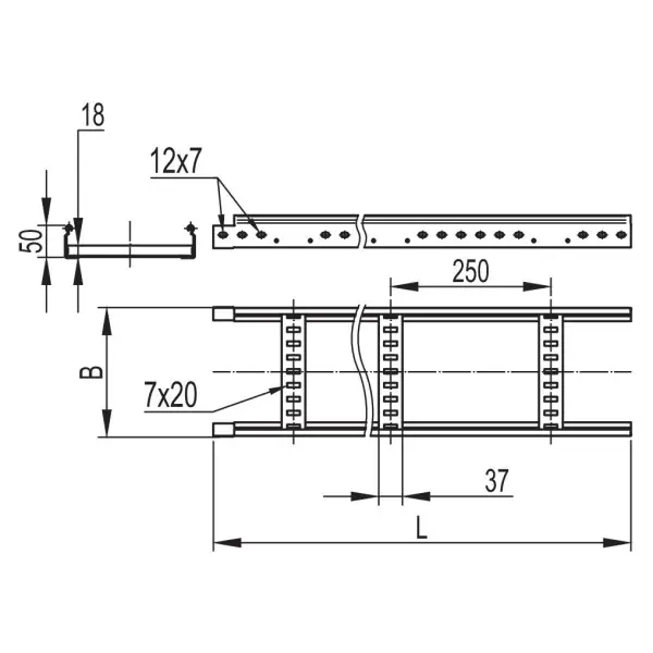 Сходовий оцинкований лоток DKC LL5050 50х500х3000мм - фото №1