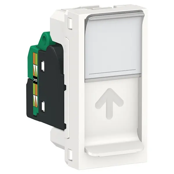 Одинарная компьютерная розетка Schneider Electric NU341018 RJ45 cat.5e UTP с полем для надписи 1М (белая) - фото №1