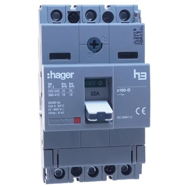 Электро-автомат Hager x160, In=32А, 3п, 18kA - фото №1