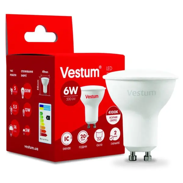 Світлодіодна лампа Vestum 1-VS-1506 MR16 6Вт 4100K GU10 - фото №1