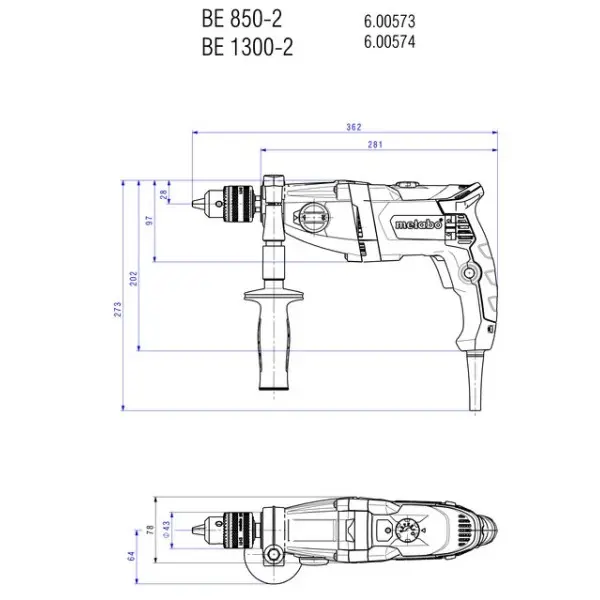 Дриль Metabo BEV 1300-2 (600574000) 2 швидкості (з ключовим патроном) - фото №4 Дриль Metabo BEV 1300-2 (600574000) 2 швидкості (з ключовим патроном) - фото №4