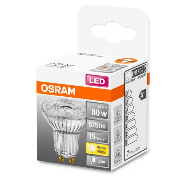 Світлодіодна лампа Osram LED PAR16 80 36 6,9Вт/827 GU10 6х1 - фото №2 Світлодіодна лампа Osram LED PAR16 80 36 6,9Вт/827 GU10 6х1 - фото №2