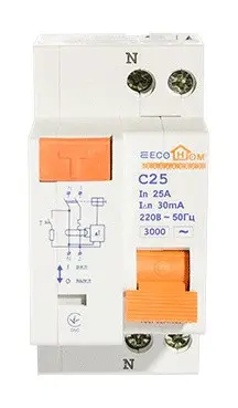 Выключатель дифференциального тока ECOHOME ДВ 1Р+N 25A 30мА (ECO030010003) - фото №1
