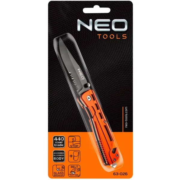 Складаний ніж Neo Tools 63-026 з фіксатором та чохлом - фото №4