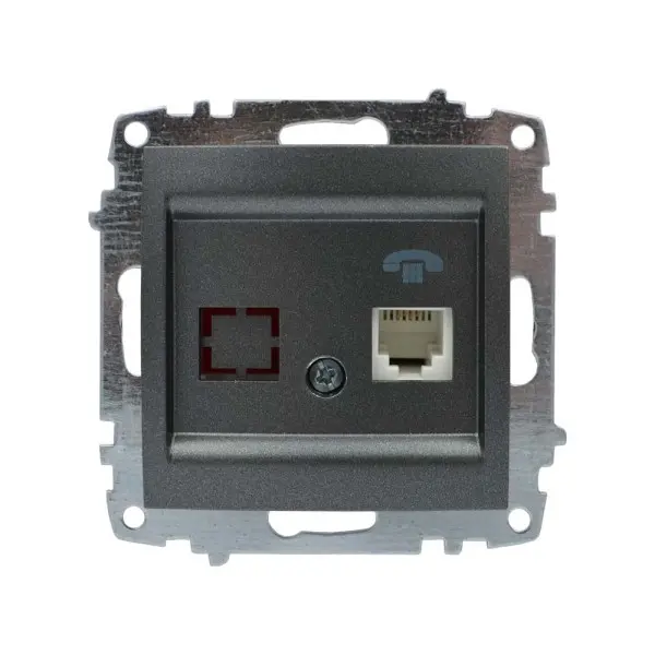 Розетка ELBI ZENA Silverline чорний металік телефонна без рамки ( 609-011100-221 )