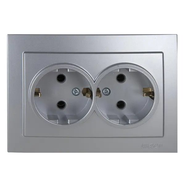 Розетка Nilson Touran срібло 2-на з заземленням ( 24131025 )