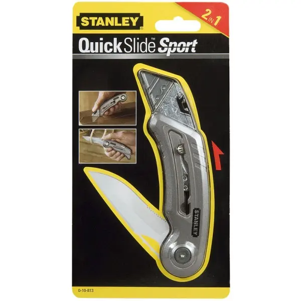 Нож складной Stanley QuickSlide Sport Utility Knife (два лезвия спортивное с серрейтором и выдвижное для отделочных работ) - фото №6 Нож складной Stanley QuickSlide Sport Utility Knife (два лезвия спортивное с серрейтором и выдвижное для отделочных работ) - фото №6