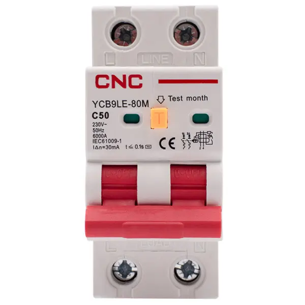 Дифференциальный выключатель CNC YCB9LE-80M C50А 1Р+N 6кА 30мА (Б00044018) - фото №1