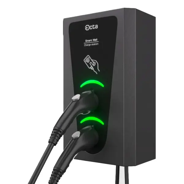 Трифазна зарядна станція для електромобілів Octa Energy SW244-C22-C22 Smart Wall на 44кВт з 2 портами (Type 2 Type 2) - фото №2