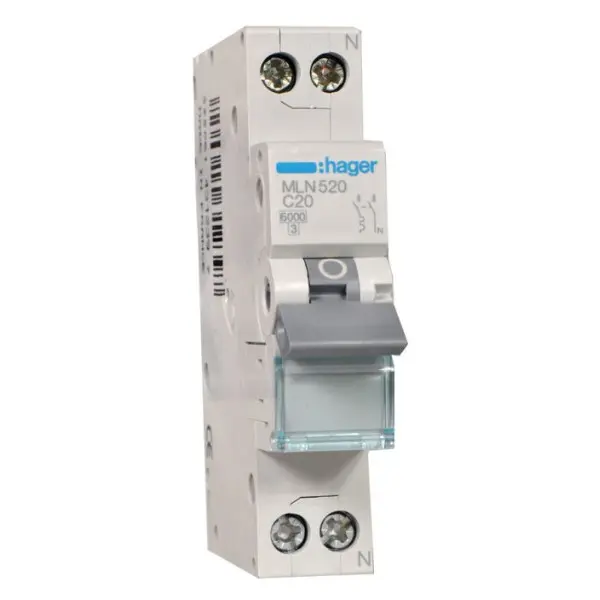 Автоматичний вимикач Hager MLN520 6кА C 20A 1P+N