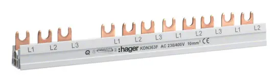 Фазна шина Hager KDN363F 3P 10мм² 12M
