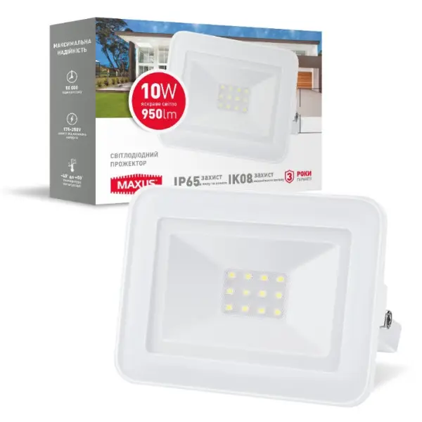 LED прожектор Maxus FL-02 10Вт 5000K (1-MFL-02-1050) - фото №1 LED прожектор Maxus FL-02 10Вт 5000K (1-MFL-02-1050) - фото №1