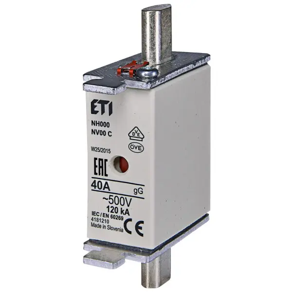 Запобіжник ETI 004181210 NH-000/gG 40A 500V KOMBI Запобіжник ETI 004181210 NH-000/gG 40A 500V KOMBI