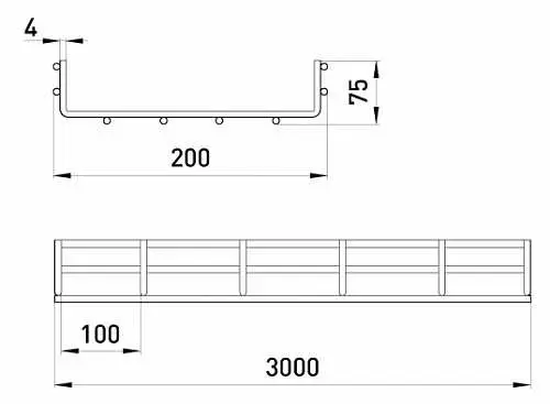 Дротовий лоток E.Next ATK-20-44 200х75 4.0мм 3м - фото №1