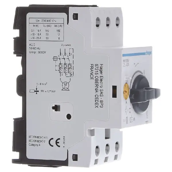 Автомат для захисту електродвигуна 2,4-4,0 А, 2,5 м Hager - фото №1