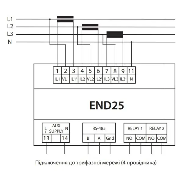 Анализатор параметров сети ETI END25-RSA 2 выходных контакта RS-485 (4656954) - фото №3