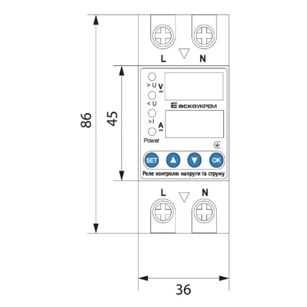 Реле контролю напруги та струму Аско-Укрем RKV 2P 40A - фото №3