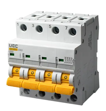 Автоматический выключатель UEC SB-M8 4P 63A C 4,5кA (MCB45-4-063-C)