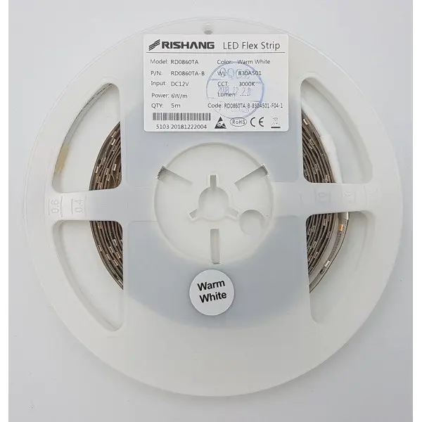 LED стрічка RISHANG 60-2835-12V-IP20 4.8W 535Lm 6000K 5м (RD0860TA-B-PW) - фото №5 LED стрічка RISHANG 60-2835-12V-IP20 4.8W 535Lm 6000K 5м (RD0860TA-B-PW) - фото №5