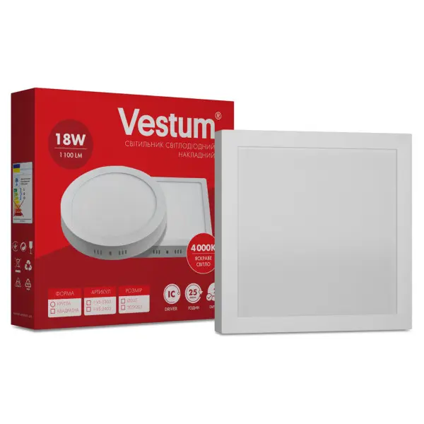 Накладний точковий світильник Vestum 1-VS-5403 18Вт 4000K квадратний - фото №2