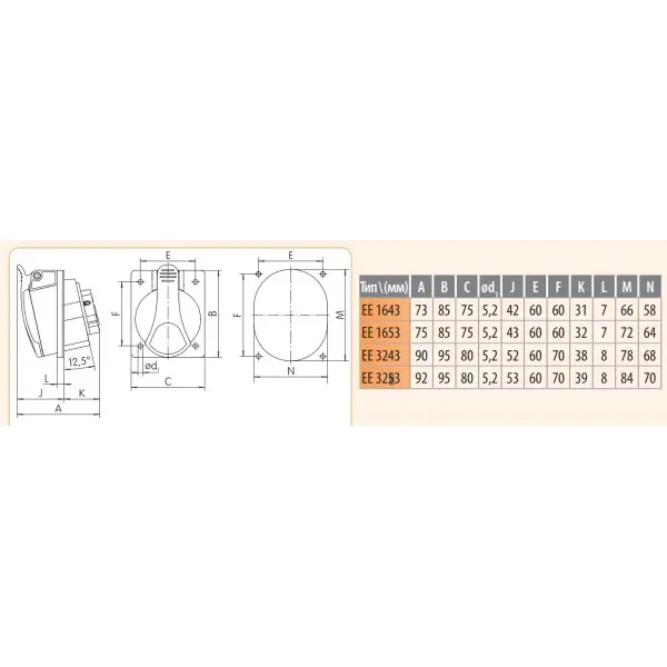 Вбудований силовий роз'єм ETI 004482078 EE-1653 IP54 (16A 400V 3P+N+PE) - фото №1 Вбудований силовий роз'єм ETI 004482078 EE-1653 IP54 (16A 400V 3P+N+PE) - фото №1