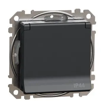 Розетка Schneider Electric Sedna Design & Elements с заземлением шторками и крышкой IP44 черная SDD214024 Розетка Schneider Electric Sedna Design & Elements с заземлением шторками и крышкой IP44 черная SDD214024