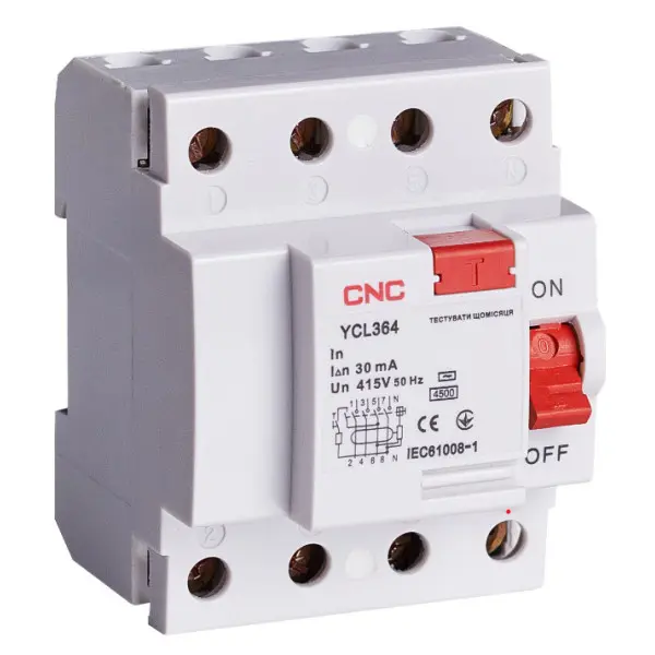УЗО CNC YCL364-63 16А 3P+N 4,5кА 30мА (Б00029960) УЗО CNC YCL364-63 16А 3P+N 4,5кА 30мА (Б00029960)
