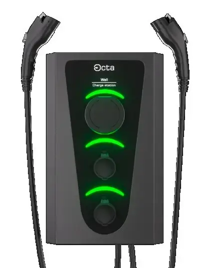 Комерційна зарядна станція Octa Energy SW336-S-C2-C22 Smart Wall на 36кВт (розетка 1ф + Type 2 + Type 2 трифазна) - фото №1