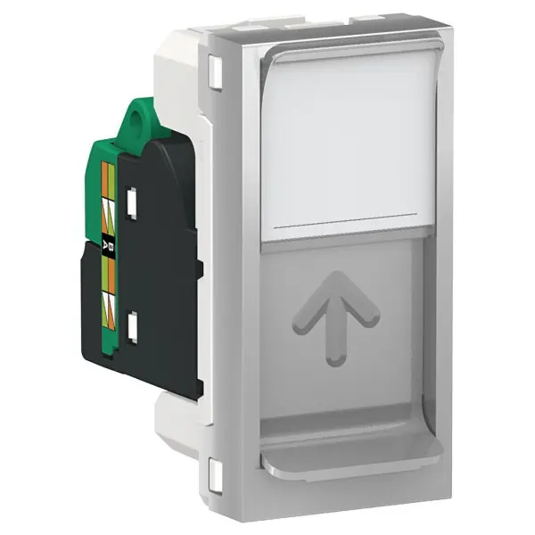 Одинарная компьютерная розетка Schneider Electric NU341030 RJ45 cat.5e UTP с полем для надписи 1М (алюминий) - фото №1