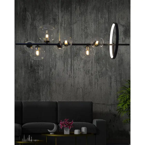 Підвісний світильник, люстра Goldlux 331113 Hybrid G9+LED 7+1x15W+6W 4000K 2300Lm IP20 чорний - фото №2 Підвісний світильник, люстра Goldlux 331113 Hybrid G9+LED 7+1x15W+6W 4000K 2300Lm IP20 чорний - фото №2
