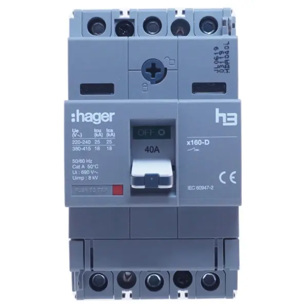 Автоматичний вимикач Hager x160, In=40А, 3п, 18kA - фото №2