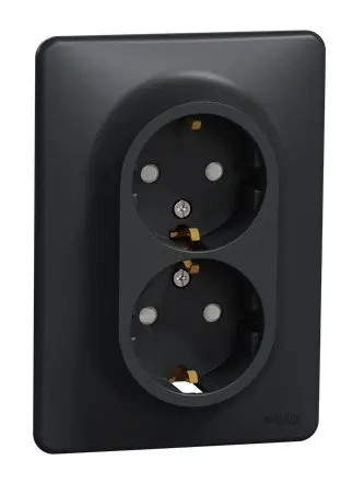 Двойная розетка Schneider Electric Sedna Design с заземлением и шторками черная SDD314221 Двойная розетка Schneider Electric Sedna Design с заземлением и шторками черная SDD314221