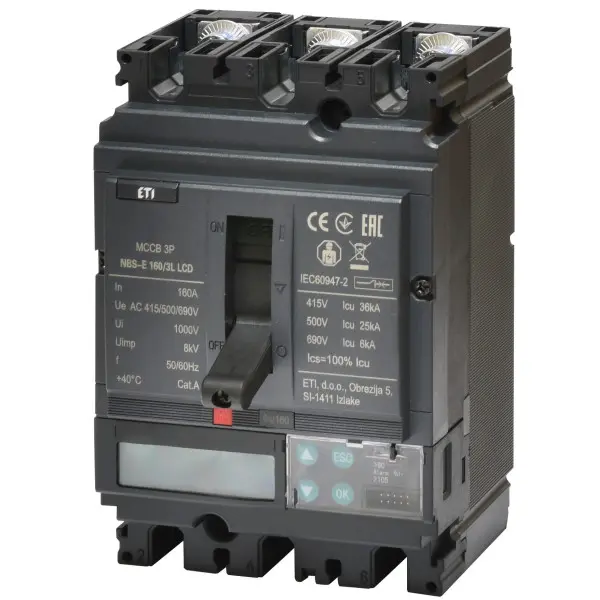 Автоматичний вимикач ETI NBS-E 100/3L LCD 100A 36кА 3P (4673047) Автоматичний вимикач ETI NBS-E 100/3L LCD 100A 36кА 3P (4673047)