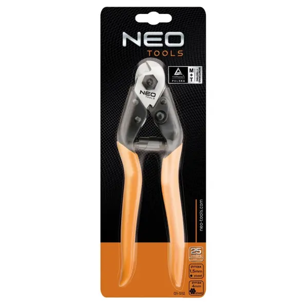 Ножницы Neo Tools 01-512 для арматуры и стального троса 190мм - фото №1