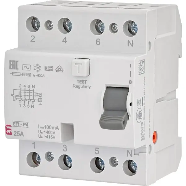 ПЗВ ETI EFI-P4 3P+N 25/0,1 AC 10кА (2061621) ПЗВ ETI EFI-P4 3P+N 25/0,1 AC 10кА (2061621)