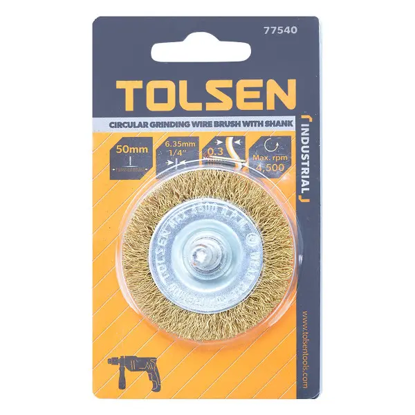 Дисковая щетка Tolsen (77540) 50х6.4мм из гофрированной латунированной проволоки 0.3мм - фото №4