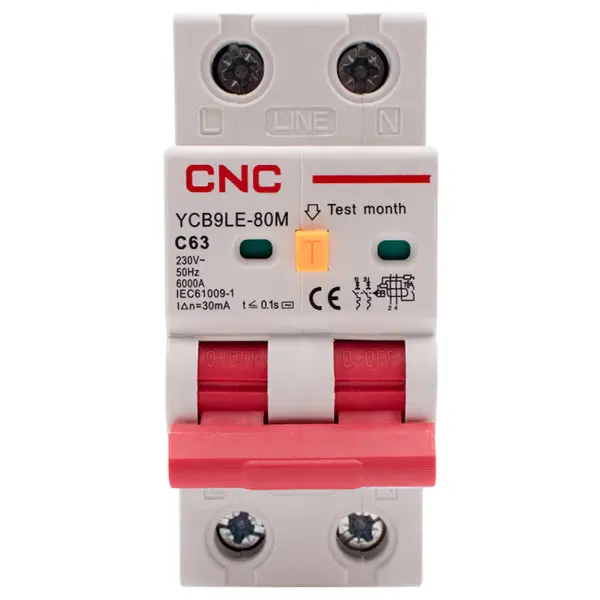 Дифференциальный выключатель CNC YCB9LE-80M C63А 1Р+N 6кА 30мА (Б00044019) - фото №1