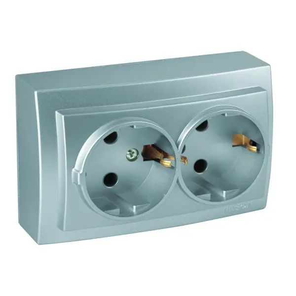 Розетка Nilson Themis срібло 2-на з заземленням (26131025)