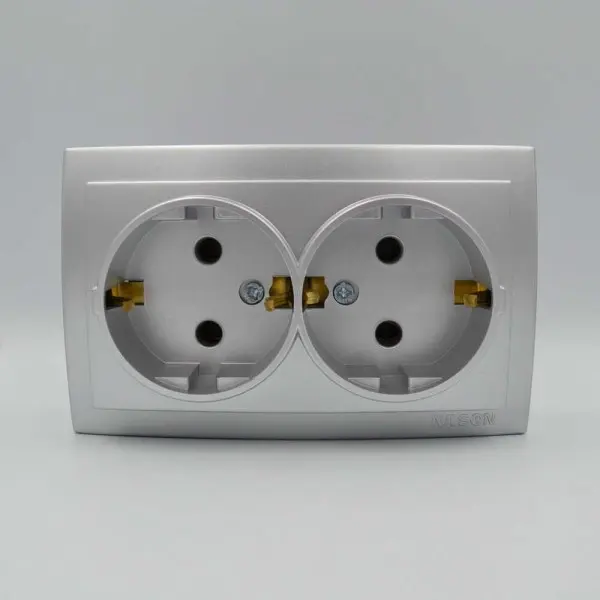 Розетка Nilson Themis срібло 2-на з заземленням (26131025) - фото №1