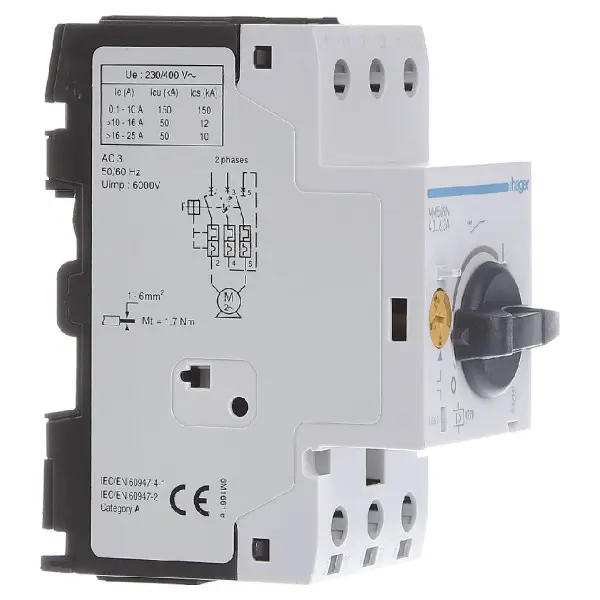 Автомат захисту двигуна 4,0-6,3А, 2,5м Hager - фото №1